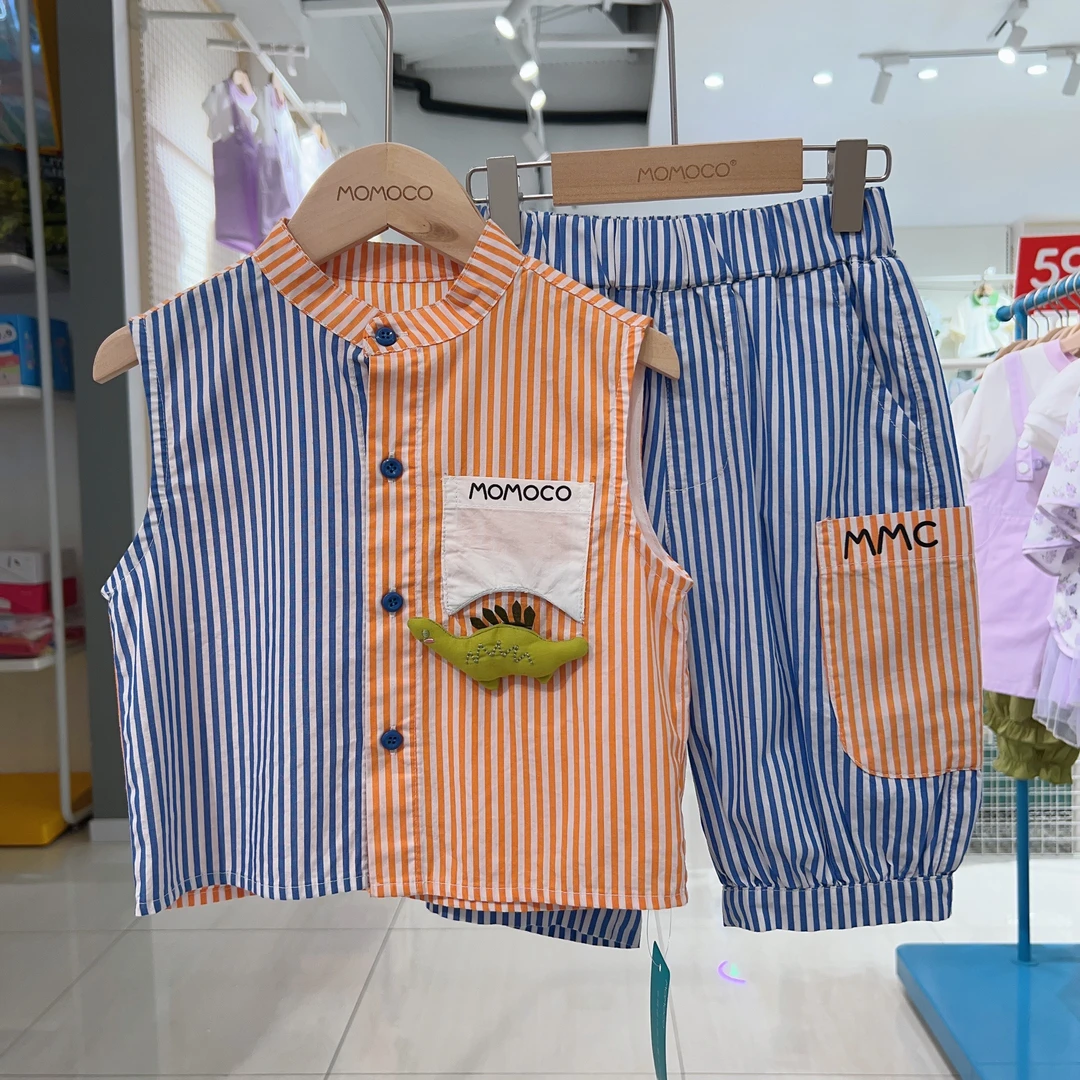 MOMOCO男童套装2025夏季休闲立体恐龙条纹套装77230578124