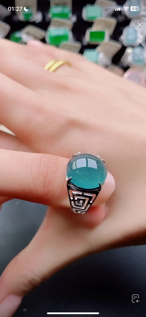 天然翡翠戒指s925银男戒