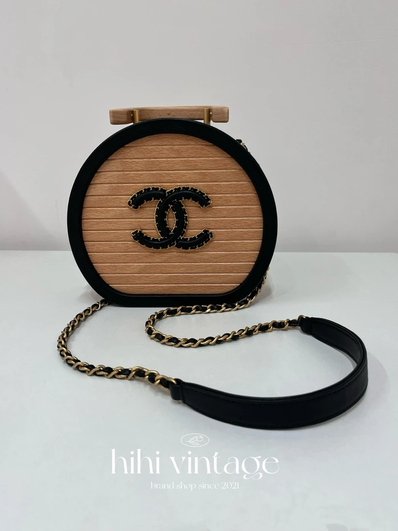 99新 Chanel/香奈儿  木头手提圆饼包 芯片款 二店
