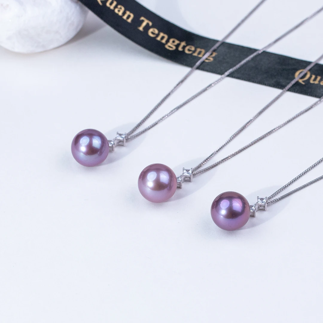 【泉腾腾】淡水珍珠S925银‘鸢尾紫’吊坠-肖邦链 14-15mm 时尚百搭