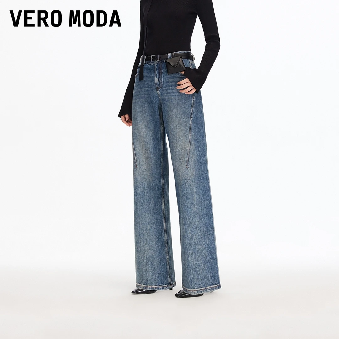 Vero Moda牛仔裤2025秋冬新款含棉腰带小包水洗阔腿裤325432017