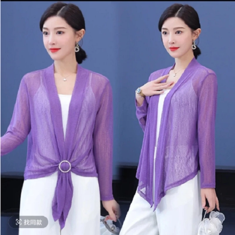 2260防晒披肩时尚洋气开衫显瘦遮肚小外套赠丝巾扣
