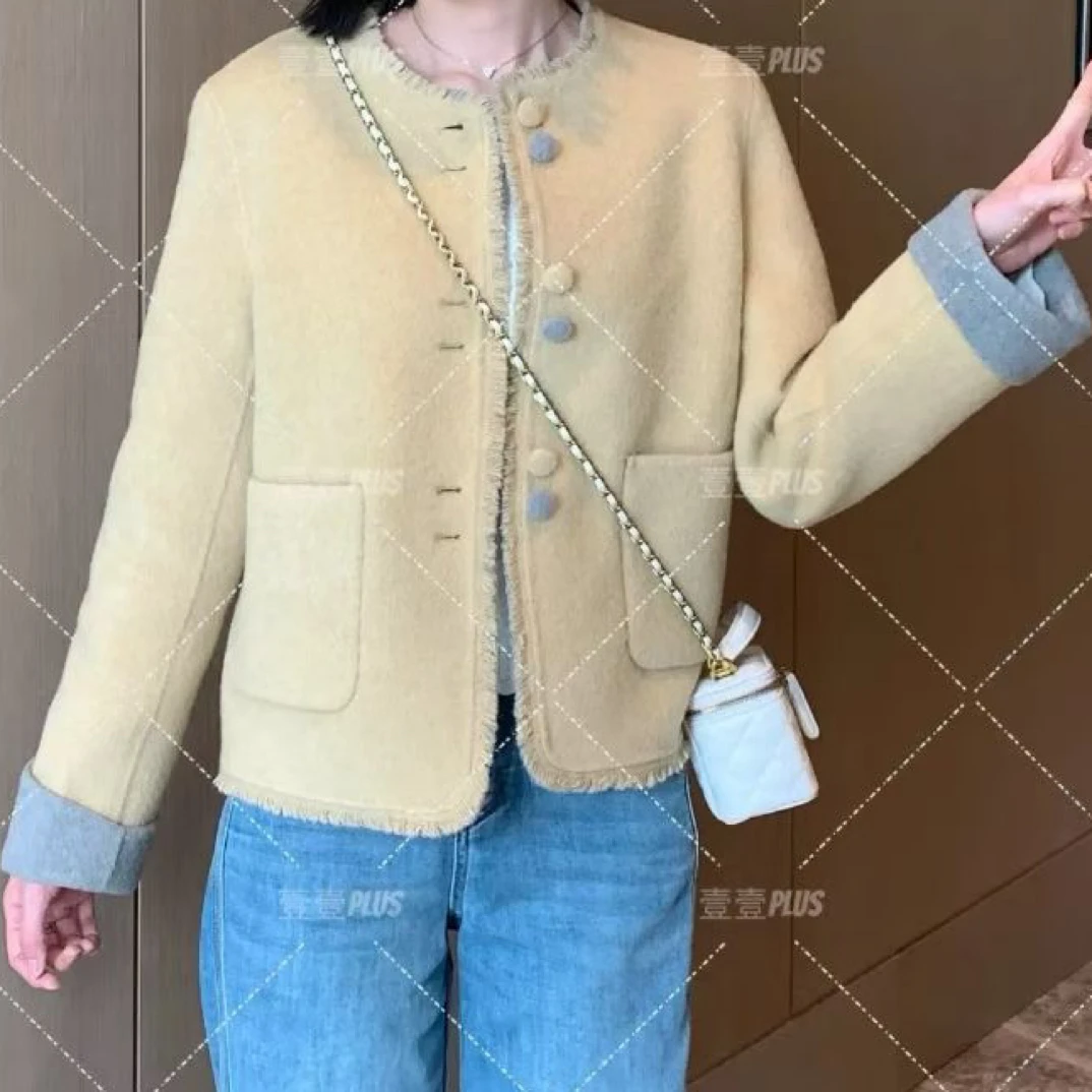[杨叔家]短款流苏小香风两面穿大衣秋冬新款