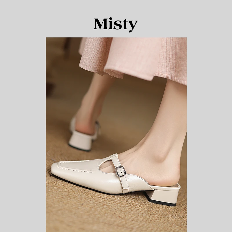 Misty 雾屿女鞋|3.5cm|春夏季真皮低跟女浅口软底百搭包头拖