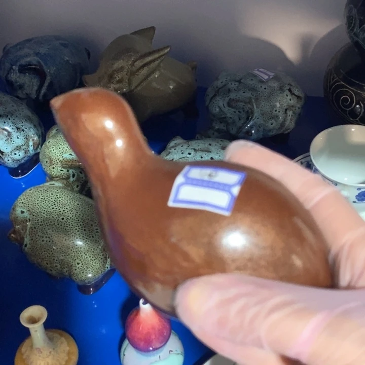 瓷片窑变铁红釉鹌鹑