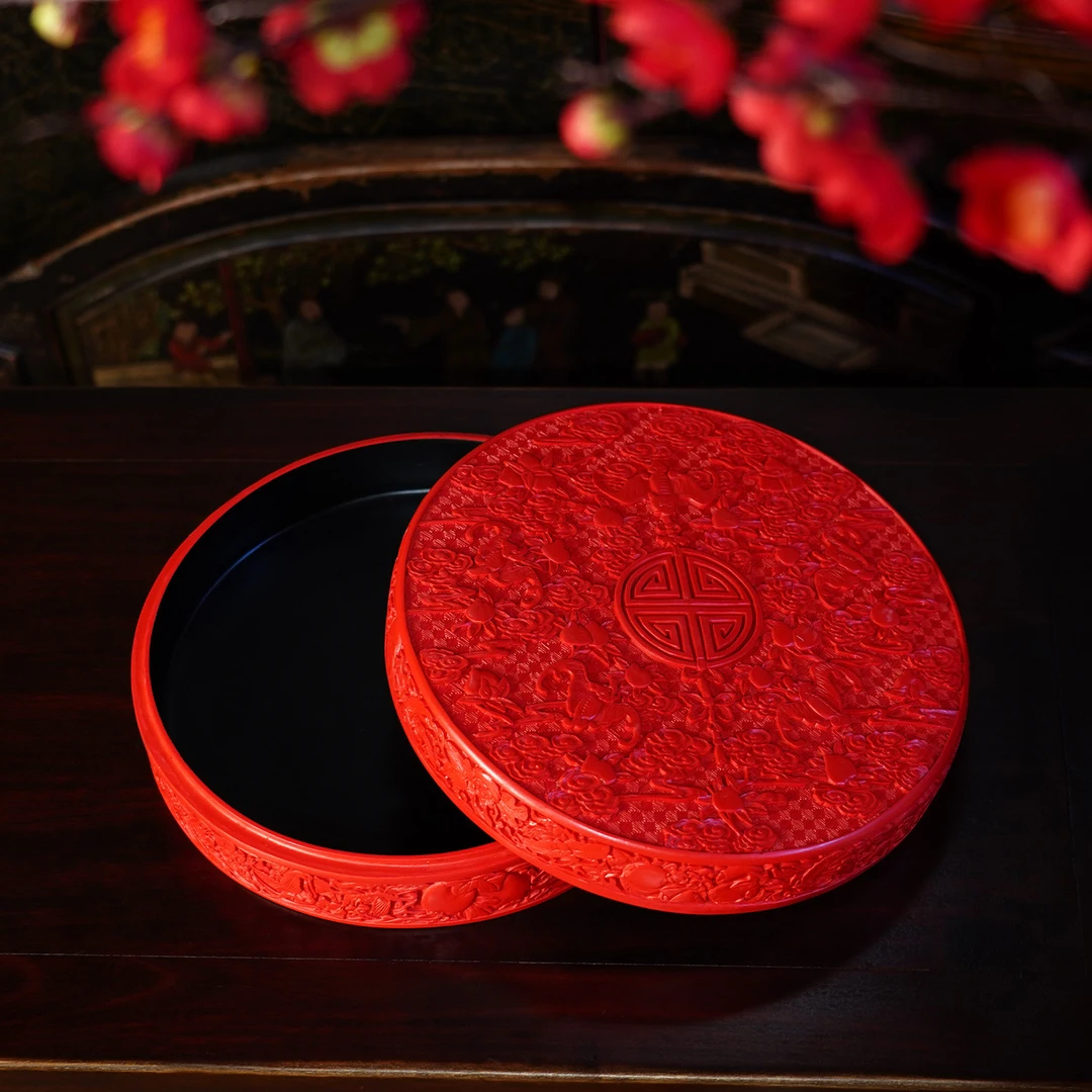 【本尼家】TH05非遗好物剔红艺术五福收纳盒装饰客厅桌面玄关摆件