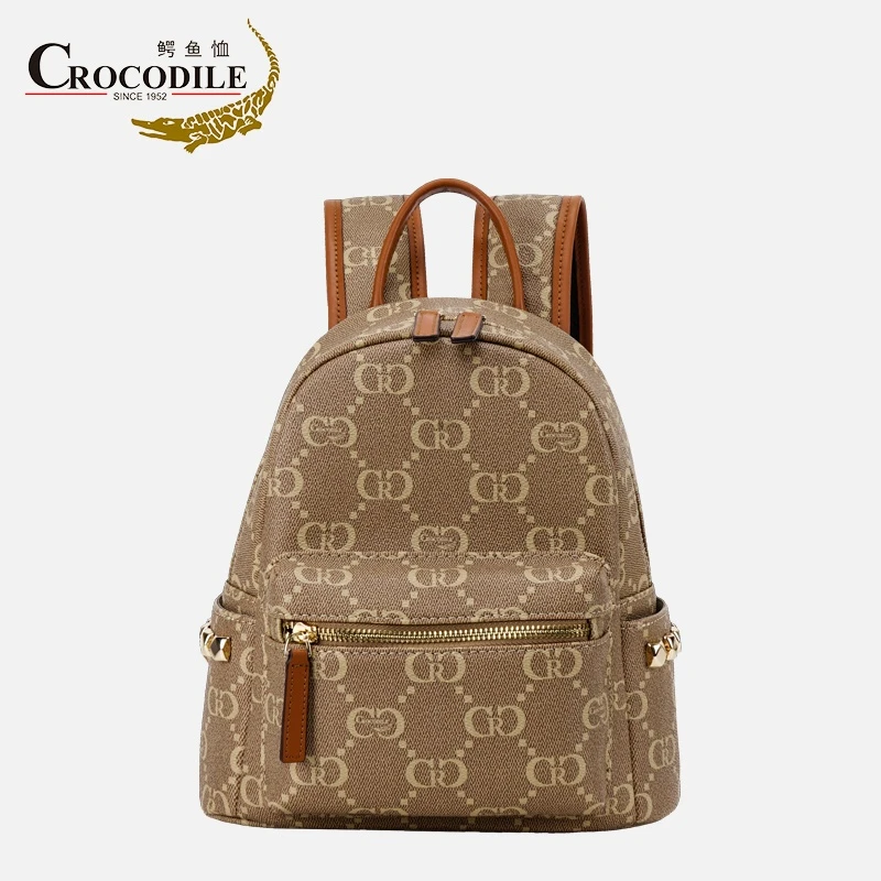 鳄鱼恤CB00028鳄鱼恤双C专用面料双肩背包焦糖色女包