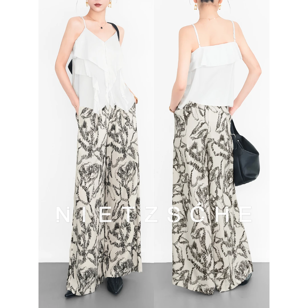 Nietzsche｜丝麻水墨｜自带空调肤感垂顺丝滑优雅气质长裤30013