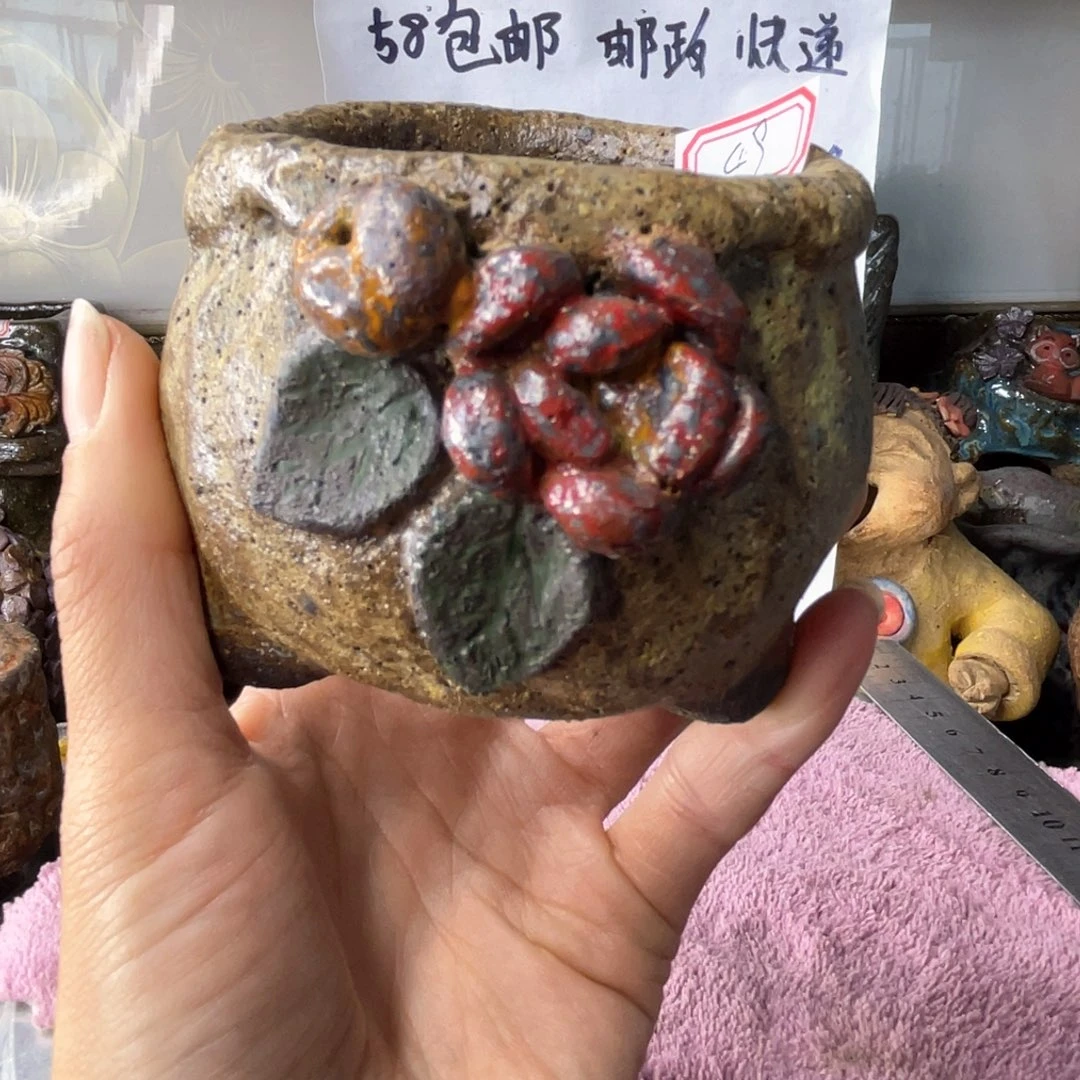 红陶粗砂陶手工花盆
