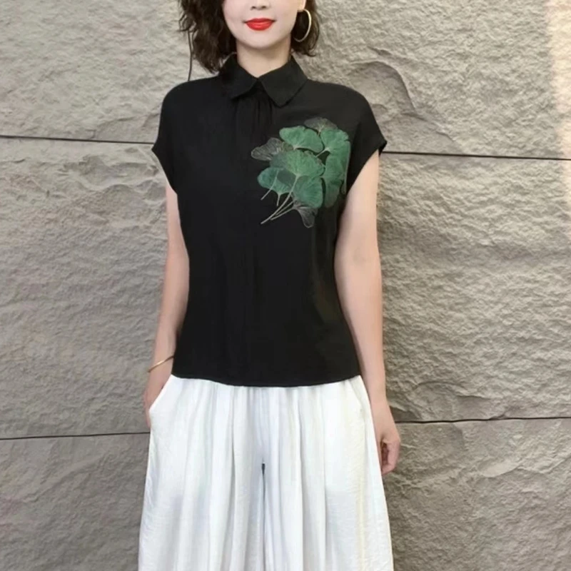 （木子)夏季新款时尚印花百搭休闲短袖衬衫