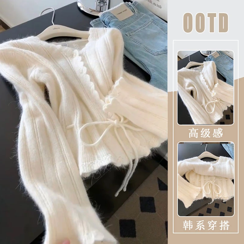 2025秋冬新款法式气质软糯甜美长袖针织开衫时尚简约纯色保暖毛衣