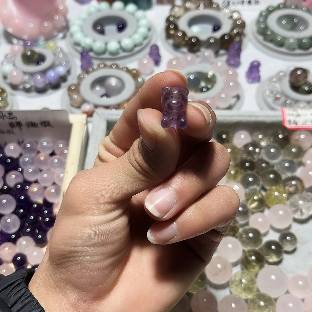 水晶未镶嵌珠宝半成品紫水晶手串配饰熊