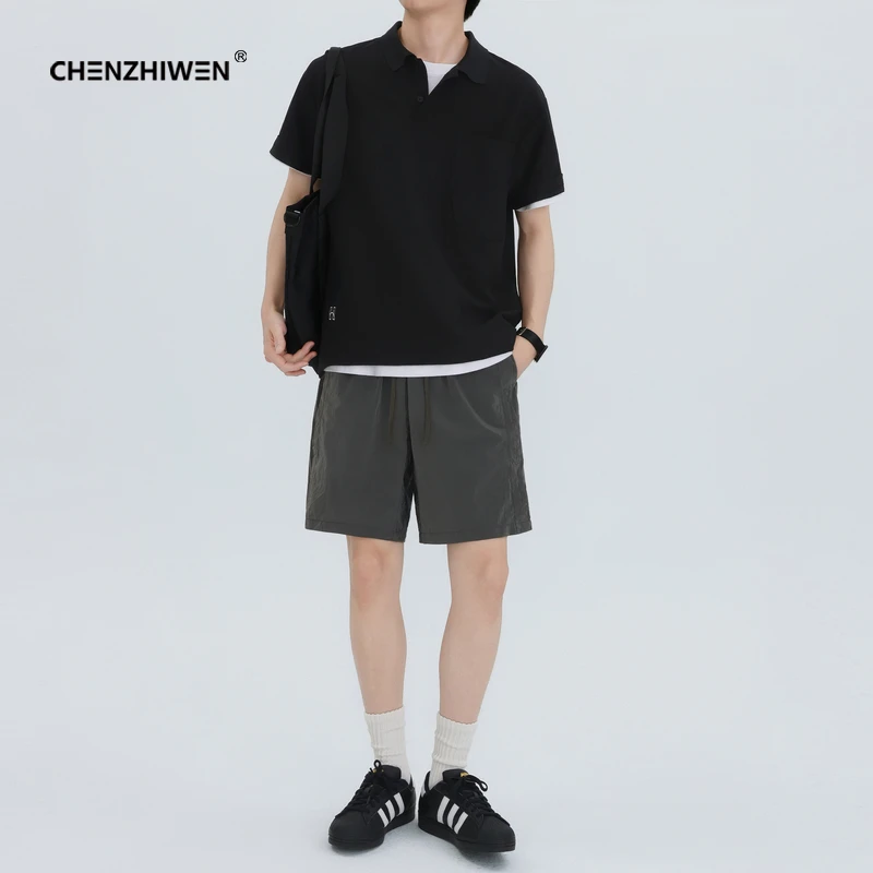 陈智文夏季新款纯色冰丝宽松轻薄速干百搭松紧腰五分休闲短裤男士