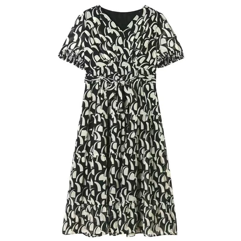 【JX0095黑色气质裙】麦多多专属2025时尚百搭洋气夏季中长款连衣裙