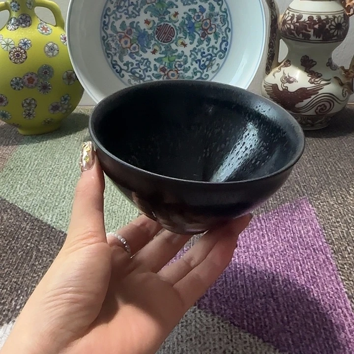 顺***！黑釉刻字茶盏一件