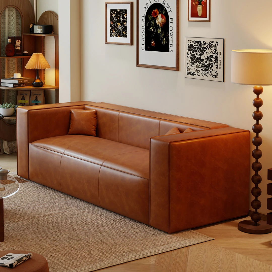 阑珊阁复古油蜡皮沙发客厅中古风单人沙发皮艺沙发公寓直排沙发