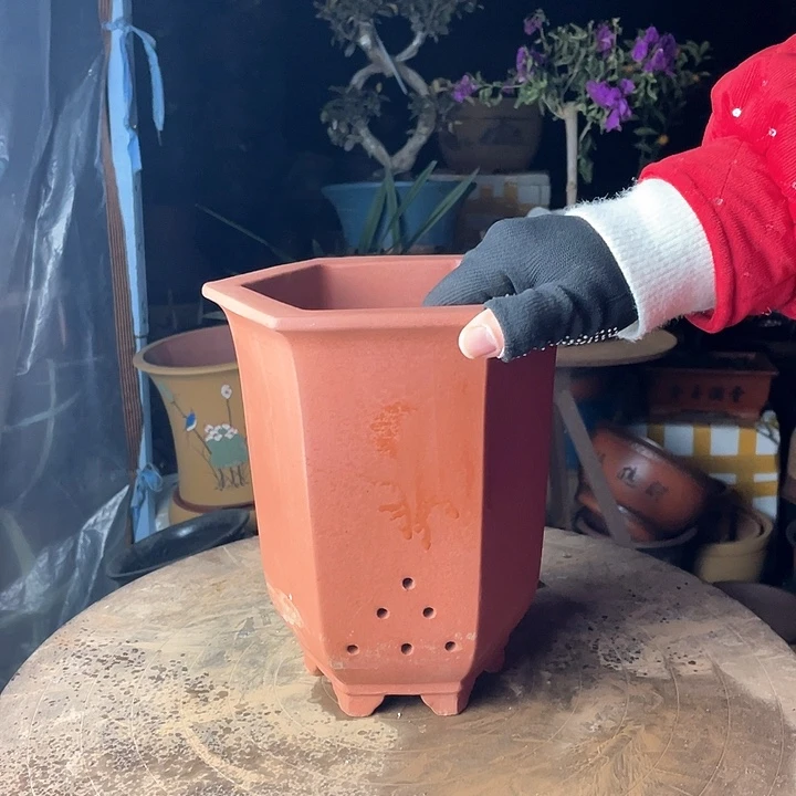 紫砂红六方宫灯小号华哦