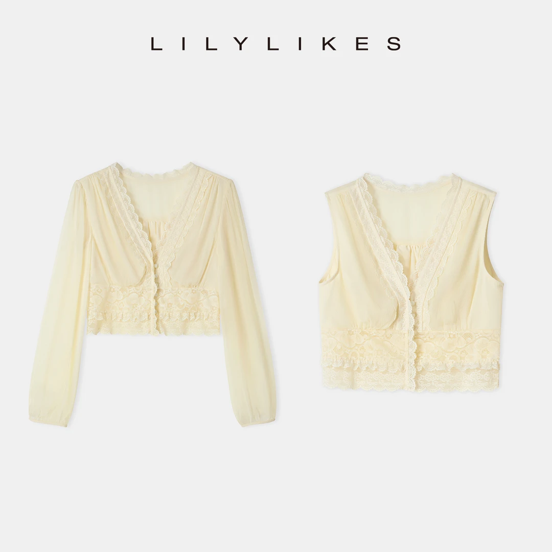 “塞纳温柔”一眼万年的温柔浪漫~重磅蕾丝拼接上衣两版本