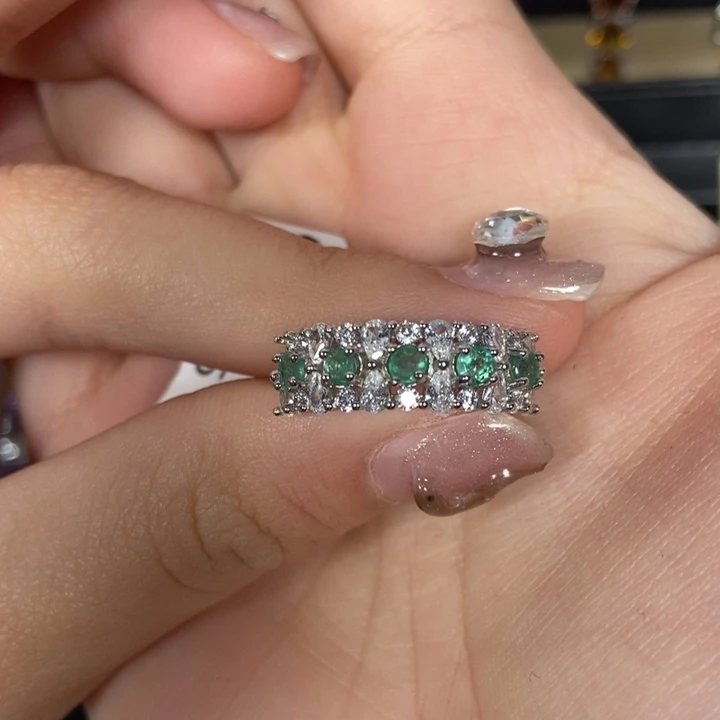 祖母绿戒指银S925镶嵌