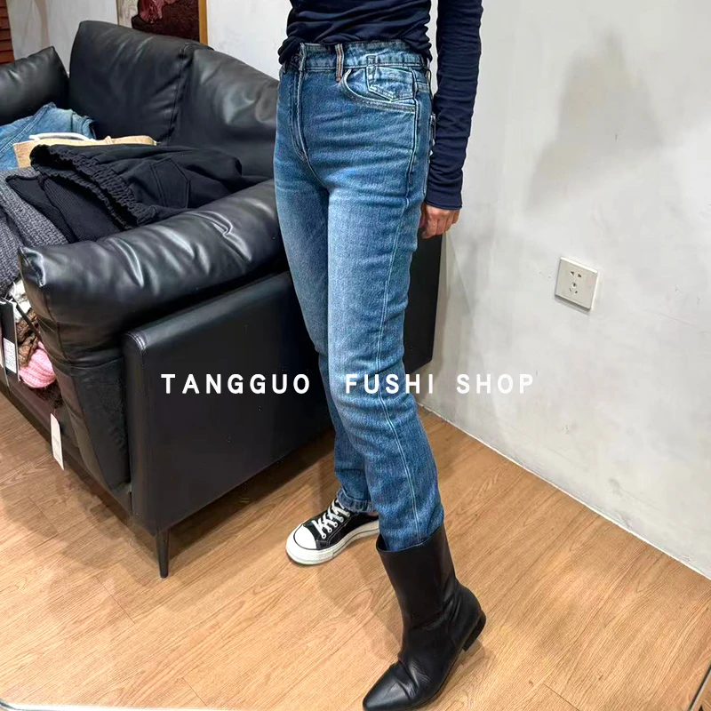 微弹牛仔烟管裤女秋季水洗丹宁牛仔裤显瘦百搭休闲长裤51878