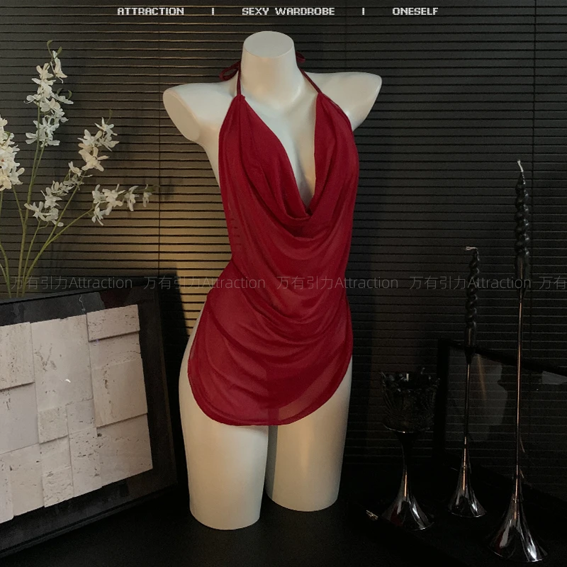 万有引力【涩诱欲姬】纯欲半透性感露背辣妹诱惑肚兜紧身睡裙战袍