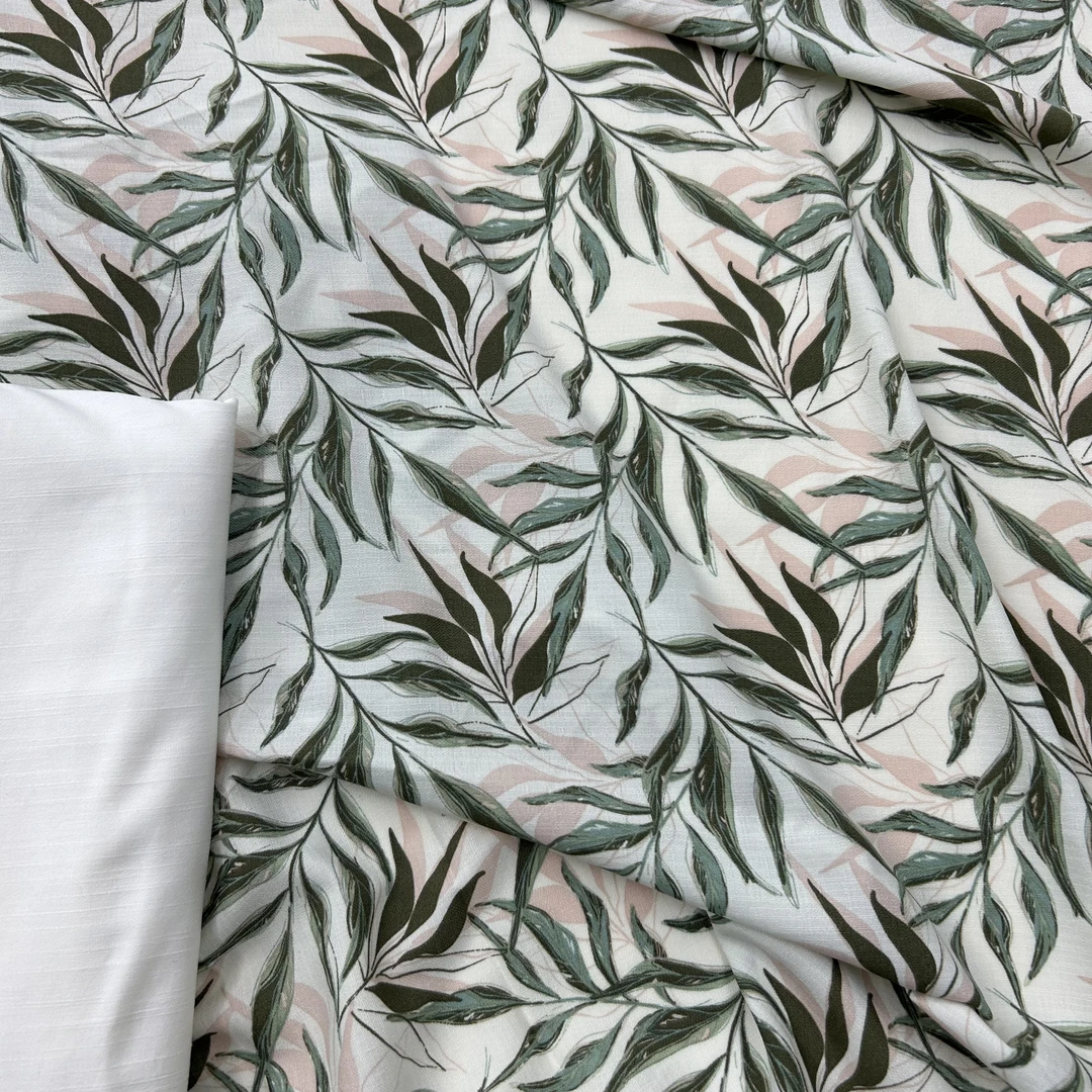 柳叶天丝苎麻活性印花面料  厚度（薄）垂感柔软 多拍连裁