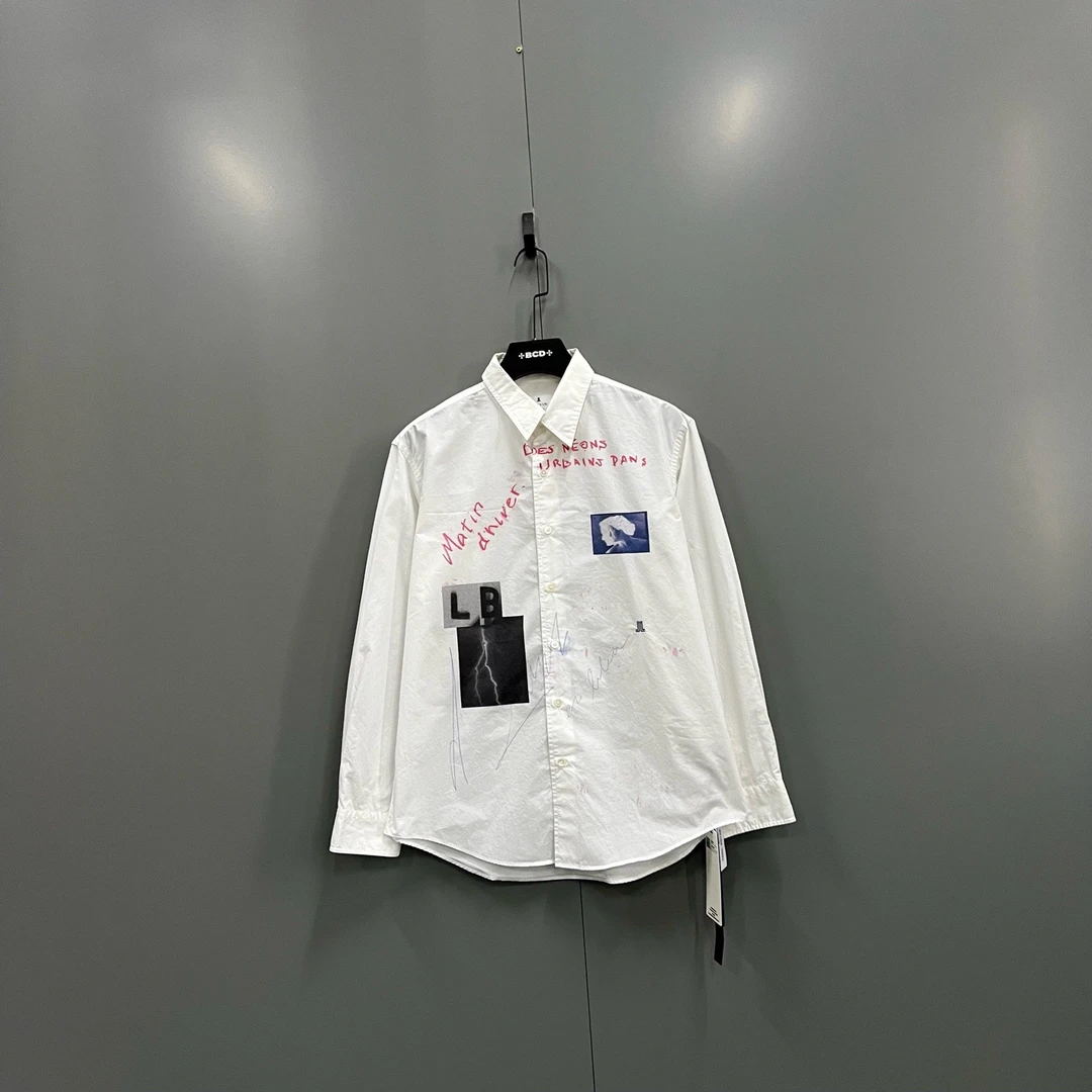 99新 LANVIN (ll) 白色图案logo衬衫 48码/016054