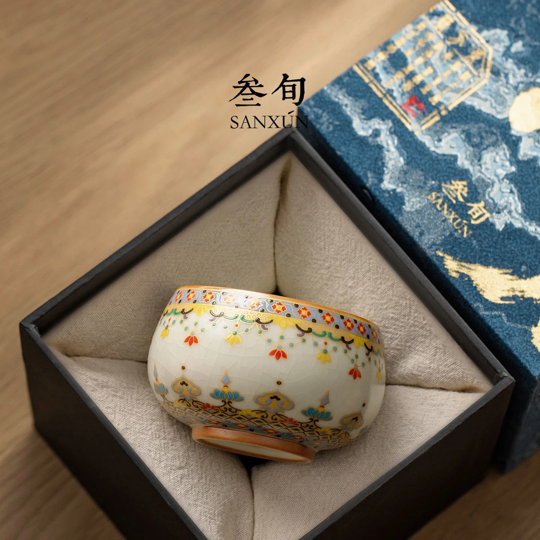 叁旬敦煌宝相花汝窑禅定杯功夫茶杯主人杯高端个人专用喝茶品茗杯
