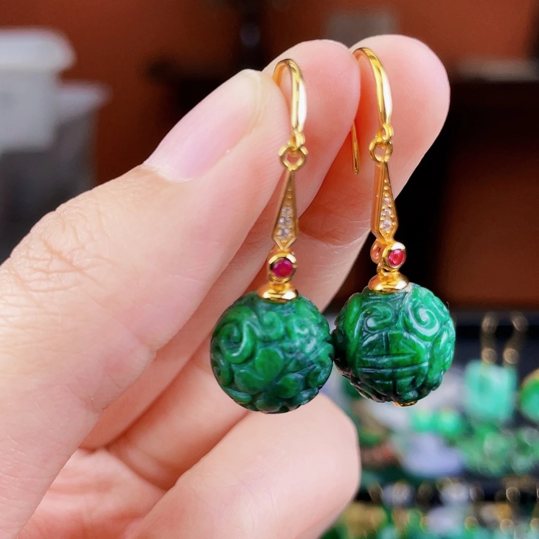 翡翠银S925镶嵌耳饰饰品