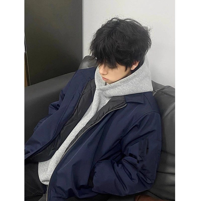 藏青色ma1飞行员夹克外套男短款秋冬cleanfit美式棉衣夹棉棒球服