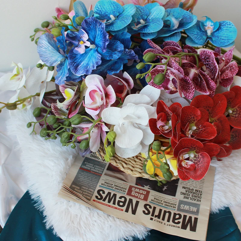 秋色仿真九头蝴蝶兰装饰摆件婚庆家居假花桌花路引道具