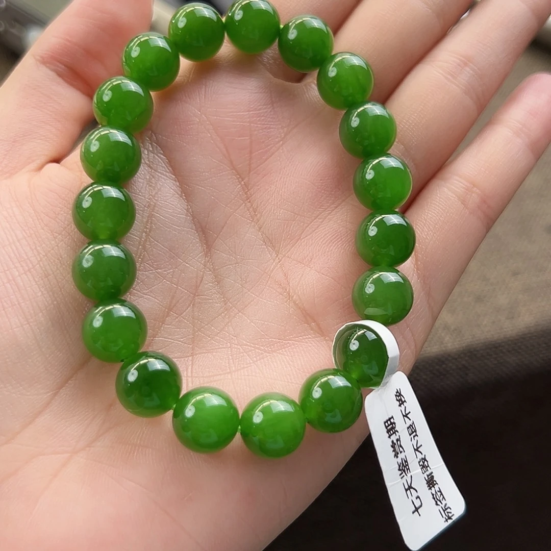 未镶嵌手串和田玉色标级辣阳绿10mm