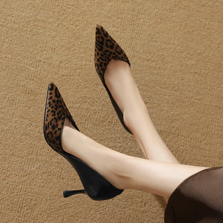 7公分吸汗尖头透气法式拼接细跟高跟鞋单鞋女鞋气质小众秋季性感