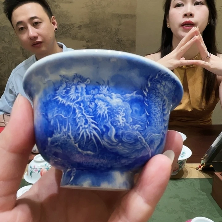 一儒堂釉上苏麻离青压手杯