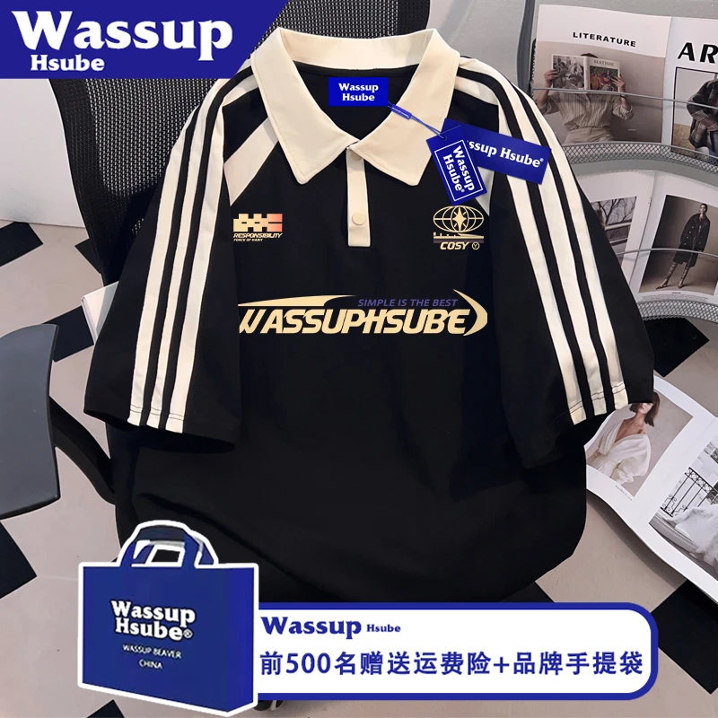WASSUP HSUBE美式字母印花纯棉POLO衫男女上衣ins夏季柔软百搭T恤