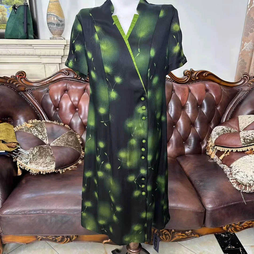 【和平绿蒲公英】香云纱重锻连衣裙新中式交叉领Q3224018-350165