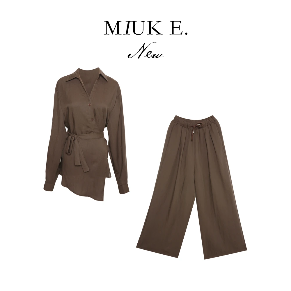 MIUKE 【极简主义】25年亚麻天丝早秋简约轻奢套装女上衣裤子两件套