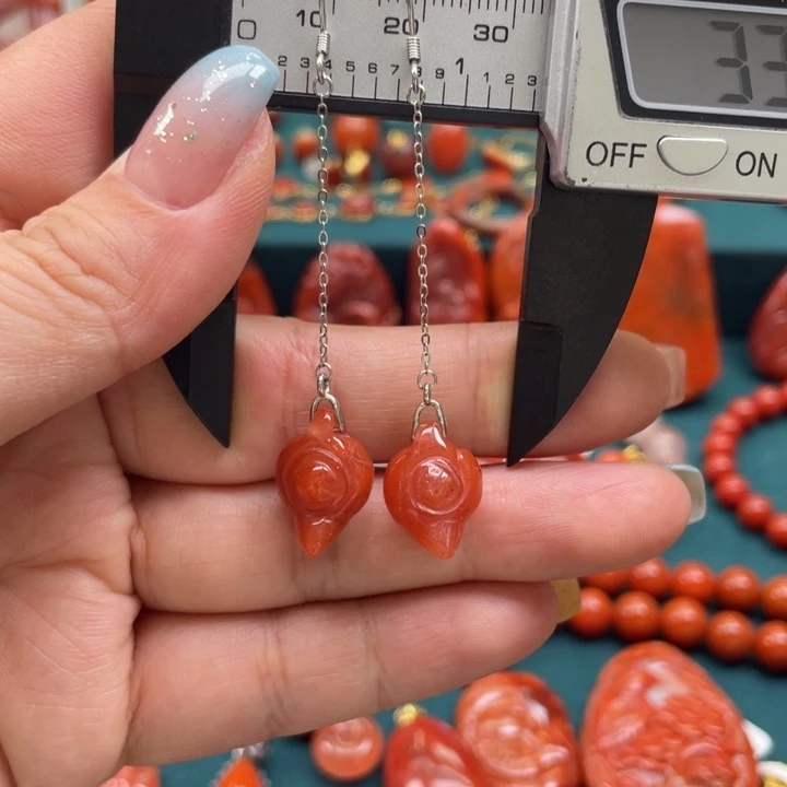 银S925镶嵌开播福利川料南红把把胡耳钩南红玛瑙