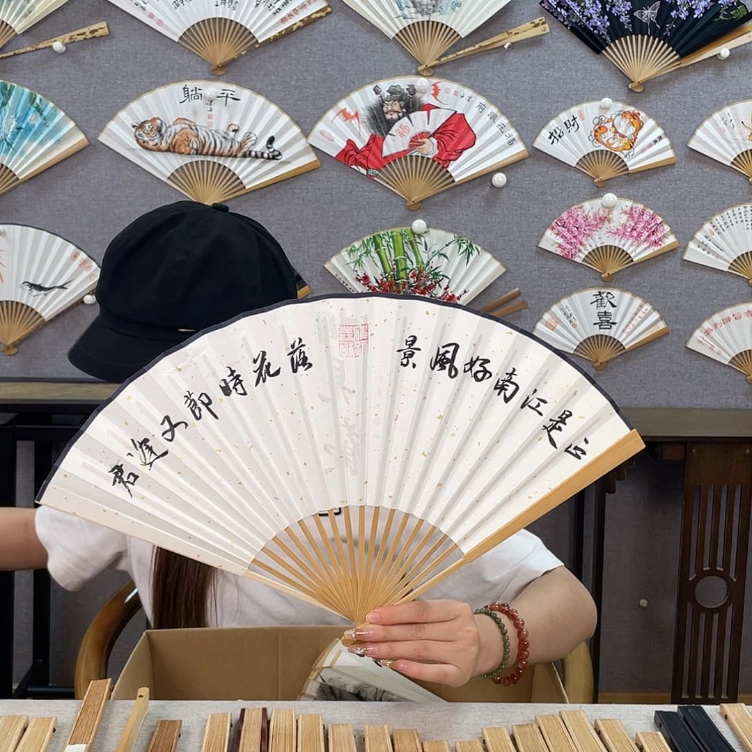 国画95寸玉竹-纯手绘-文玩扇骨（默认粘好）