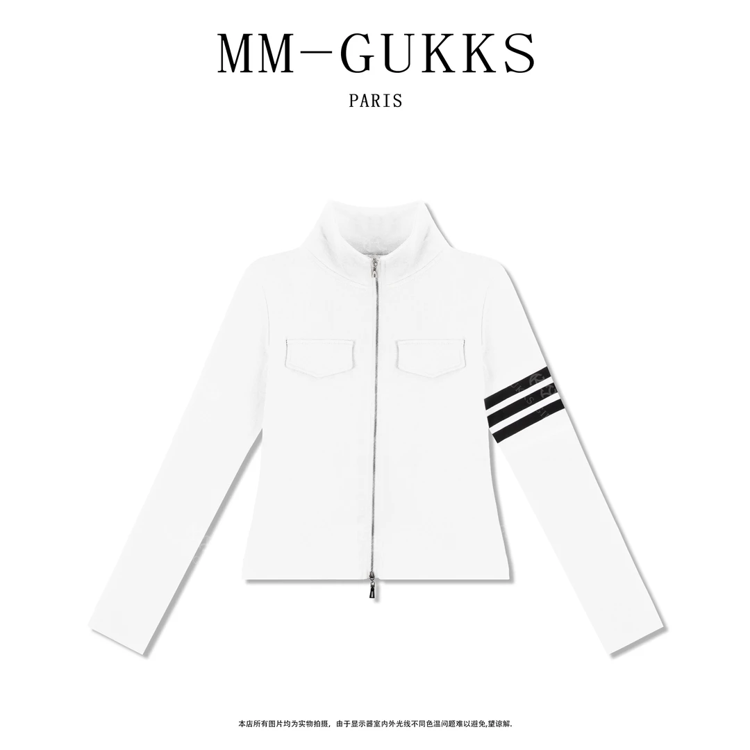 明明GUKKS/别致小众拼色条纹长袖拉链开衫外搭高级感洋气百搭款
