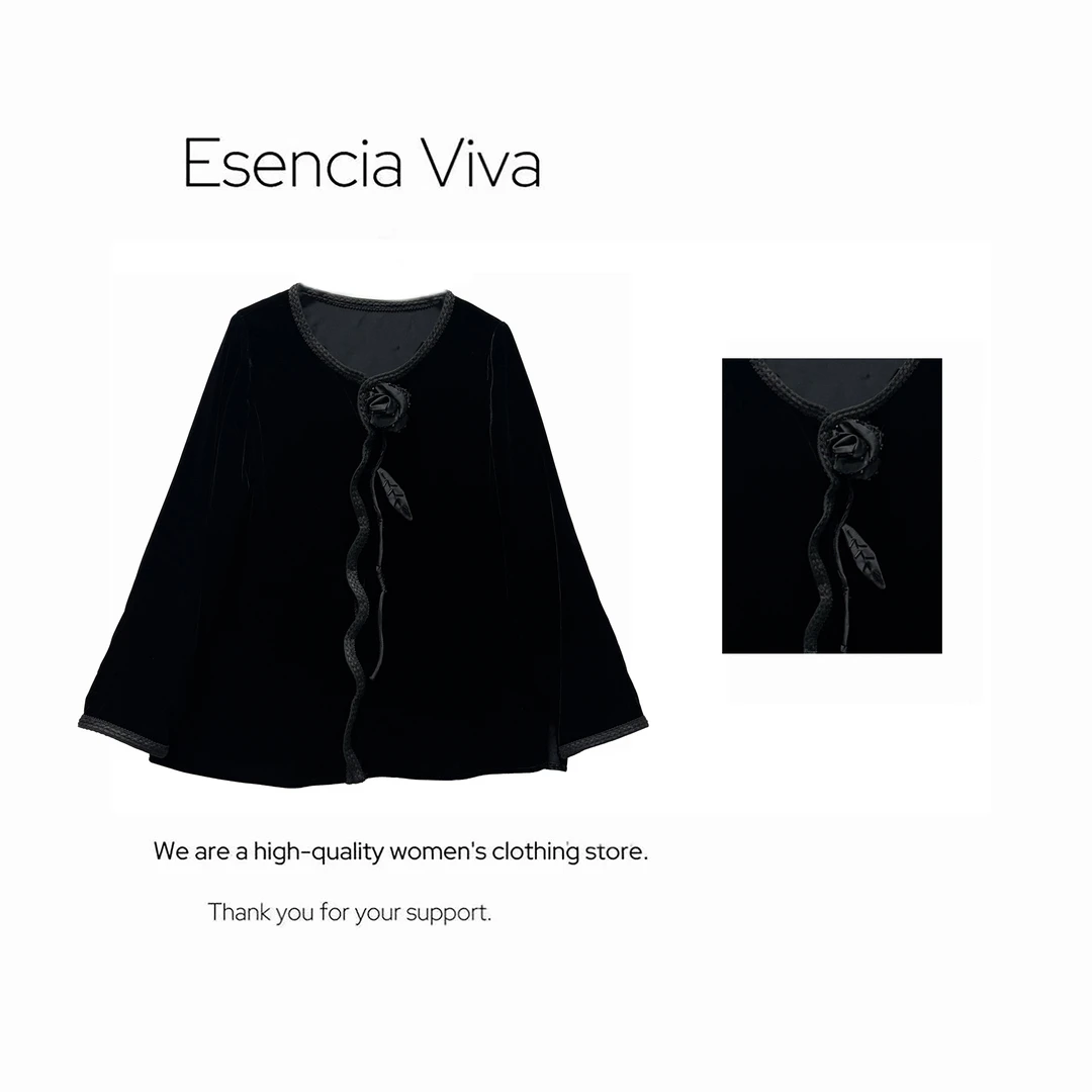 EV.【原创设计】设计感款玫瑰花朵气质百搭开衫衬衫上衣EVZZ0230