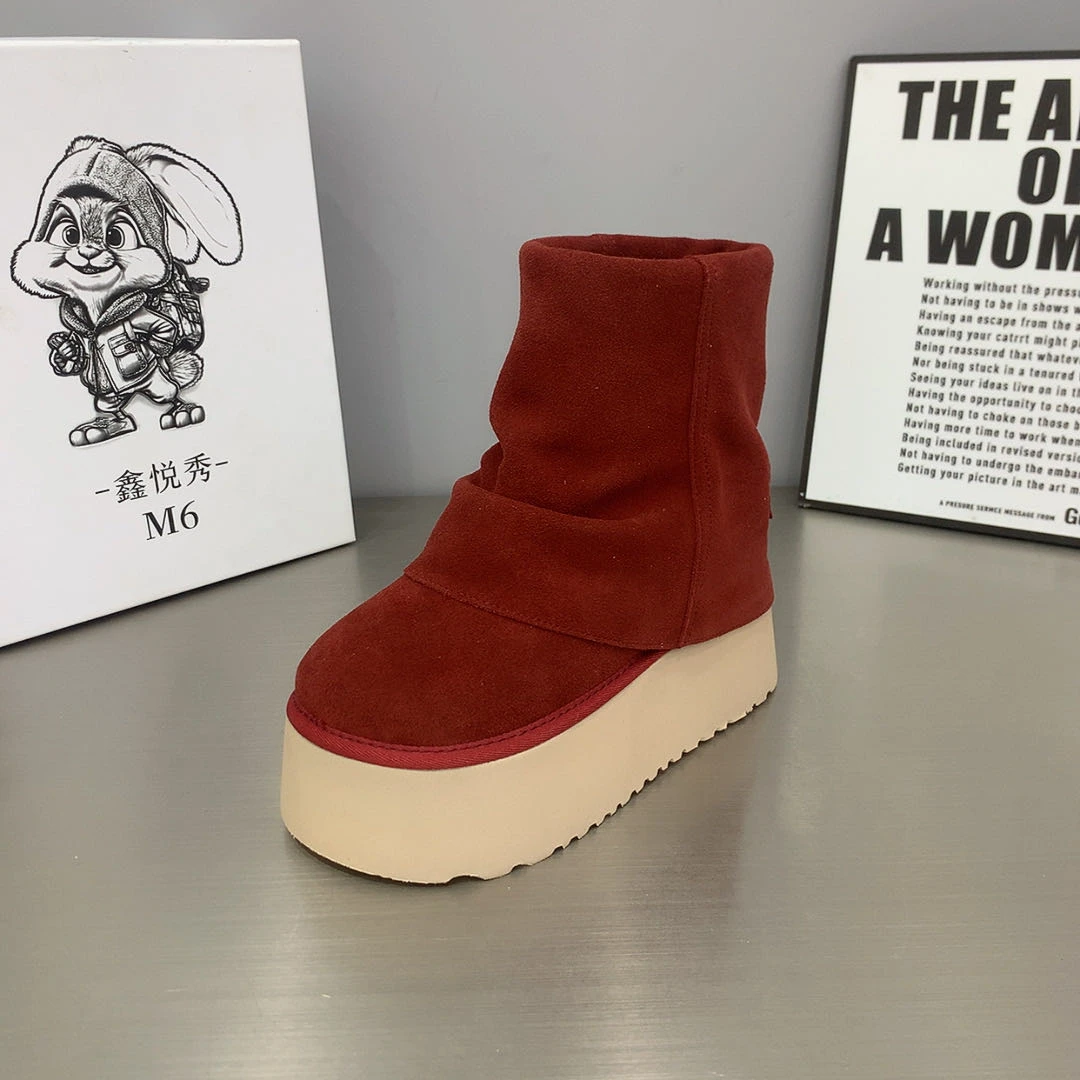 鑫悦秀911-16厚底6公分休闲牛反绒皮保暖陈太同款彩色中筒雪地靴