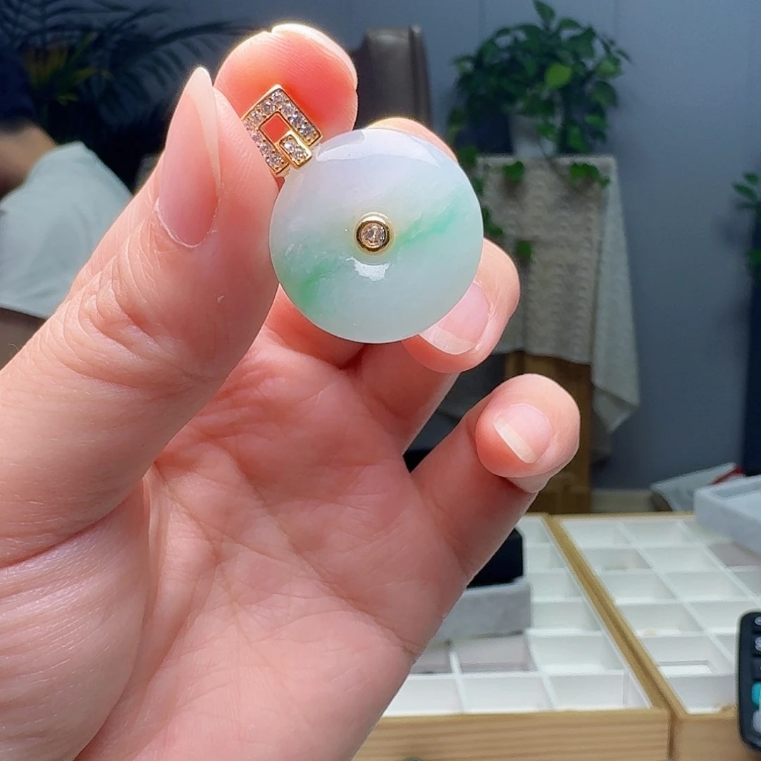 翡翠银S925镶嵌吊坠(不含链)天然