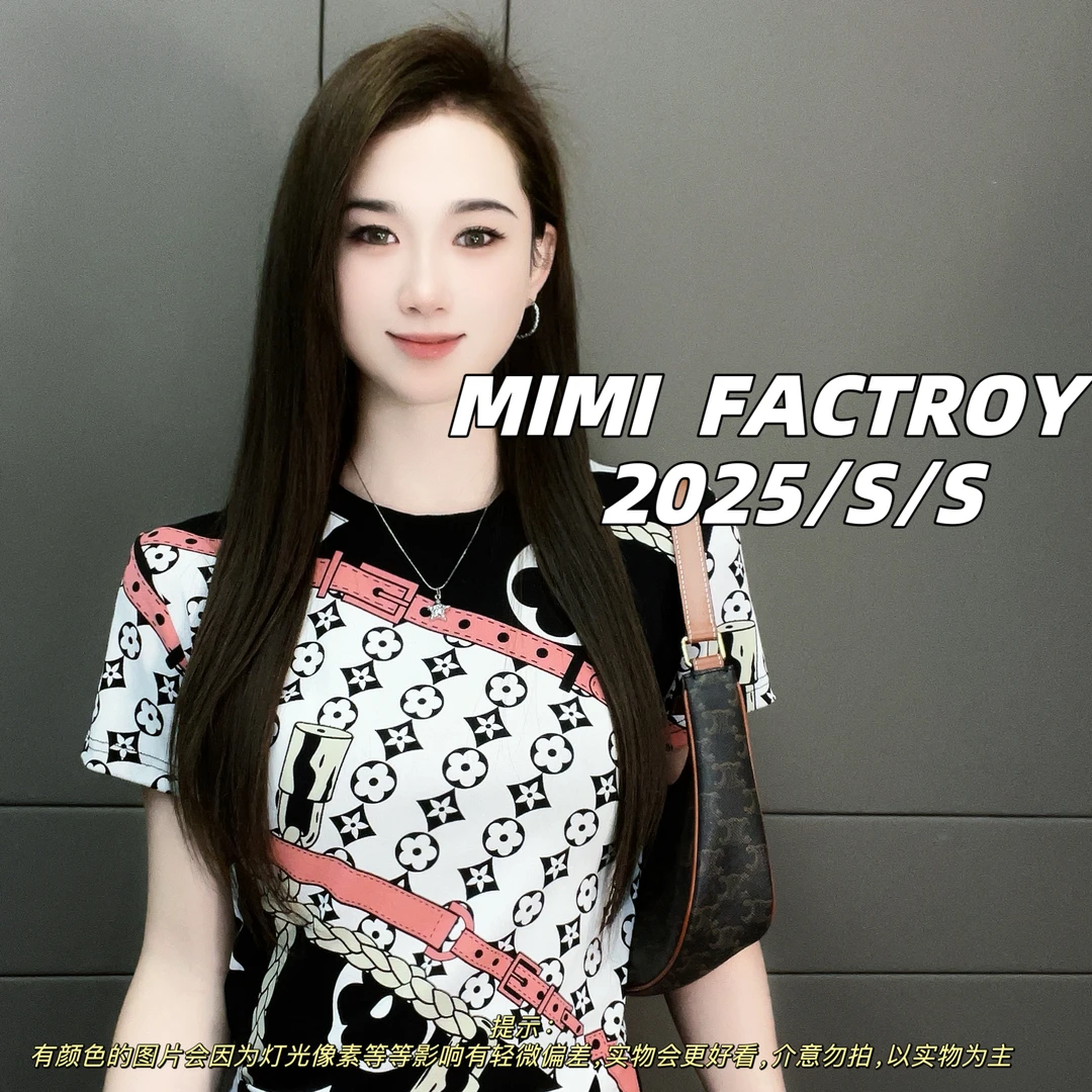 芈芈 2025新款短袖 欧货满印设计短袖T恤女显瘦百搭上衣