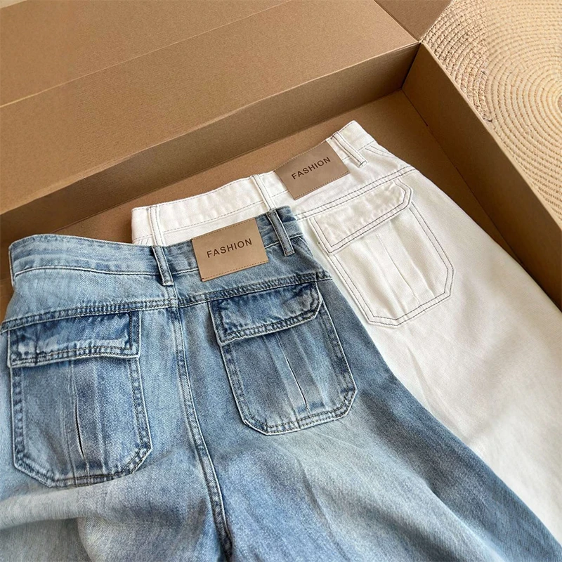 韩版高街浅蓝通勤百搭牛仔裤女2025早秋高腰提臀小个子垂感拖地裤