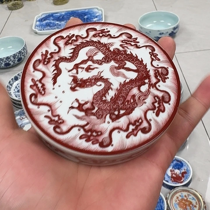 瓷片釉里红腾龙四海盖直景德镇