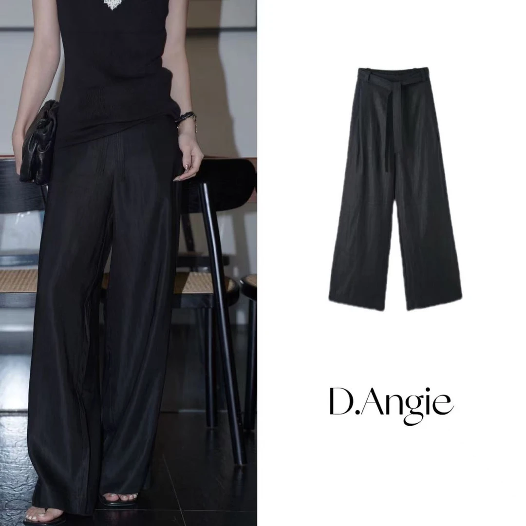 D.Angie【甩甩裤】天丝醋酸清凉空调裤高腰西裤 后松紧腰小众休闲裤