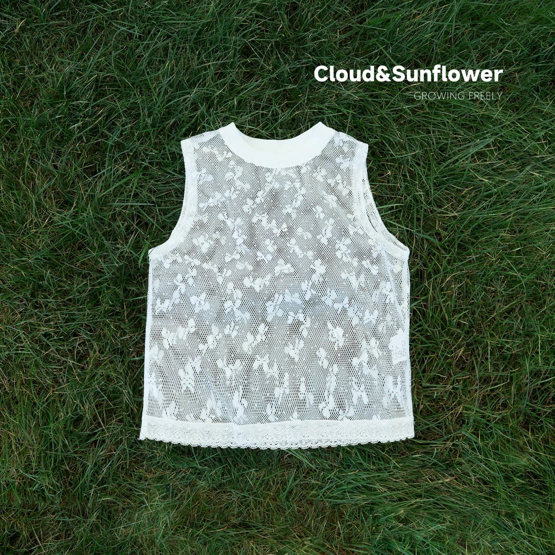 【云朵小葵】女童夏季纯白蕾丝休闲圆领背心54245