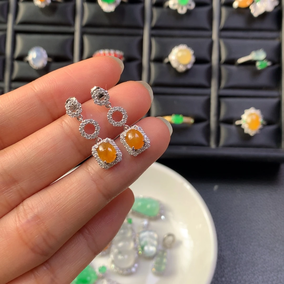 翡翠银S925镶嵌耳饰