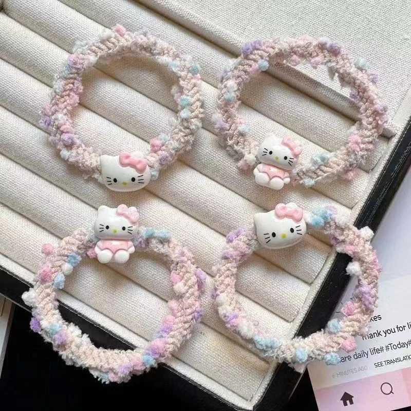 可爱卡通kt猫发绳彩色发圈少女甜美编织头绳高弹力皮筋头饰发饰